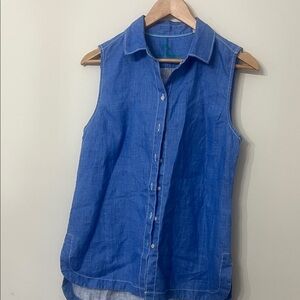 Tommy Bahama Blue Sleeveless Button Down Linen Blend Blouse Resort Style